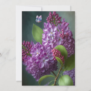 Lebhafte blühende Lilac-Blume und Schmetterling Karte
