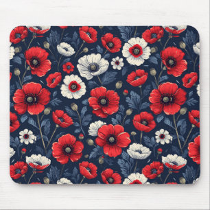 Lebhafte Blume aus Rot und Weißmohn Mousepad