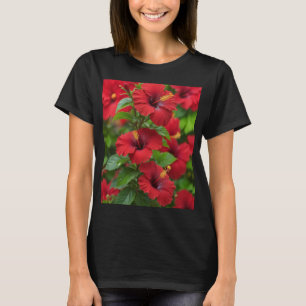 Lebhafte Blume aus rotem Hibiskus mit Blätter-4369 T-Shirt