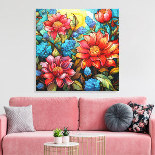 Lebhafte Blume gesteppte Canvas Print Leinwanddruck