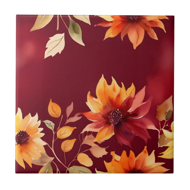Lebhafte Blume im Herbst über Burgund Fliese (Vorderseite)