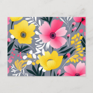 Lebhafte Blume in Gelb und Rosa auf Grau Postkarte