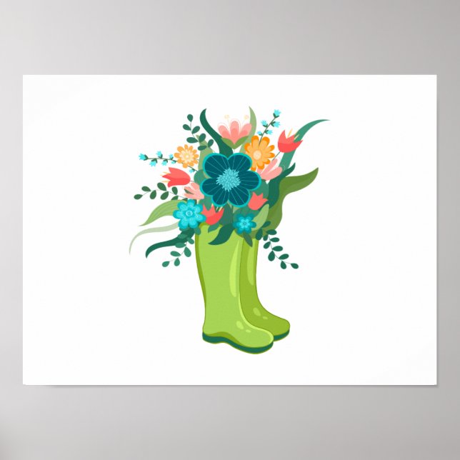 Lebhafte Blume in Grünen Stiefeln Poster (Vorne)