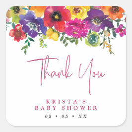 Lebhafte Blume Kinderdusche Danke Quadratischer Aufkleber