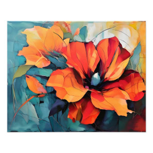 Lebhafte Blume Rot und Orange Art Fotodruck