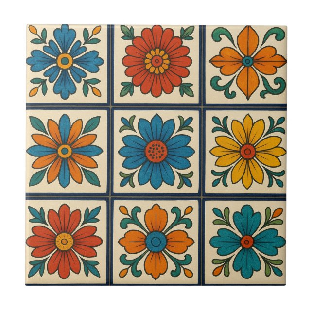 Lebhafte Blumenblüten Fliese (Vorderseite)