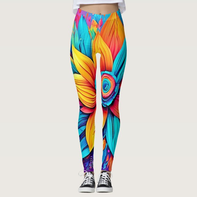 Lebhafte Blumenkunst Leggings (Vorderseite)