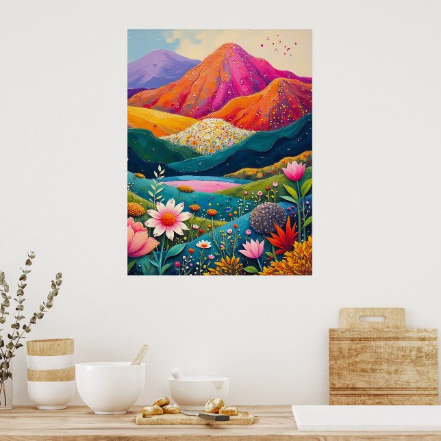 Lebhafte Blumenlandschaft - pulsierende Natur Poster (Küche)