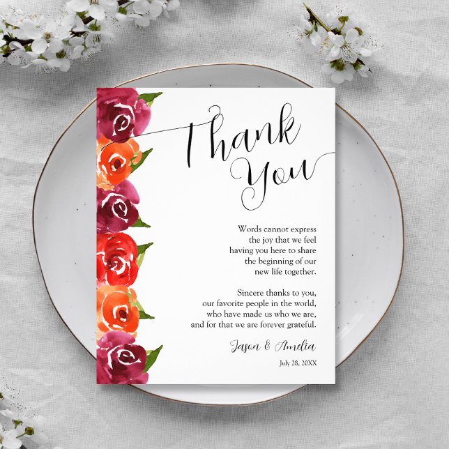 Lebhafte Blumenplatte Dankeskarte (Vibrant Floral Wedding Reception Plate Thank You Cards)
