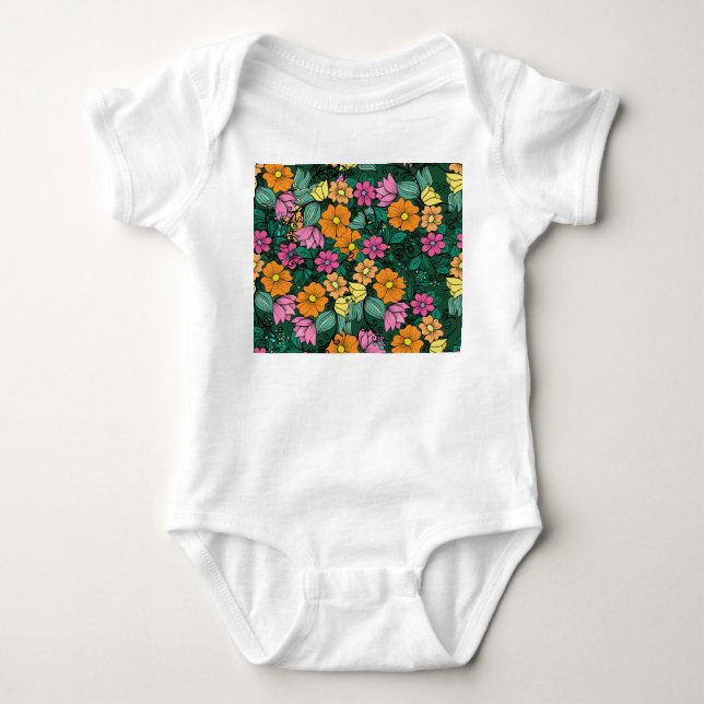 Lebhafte Blüte: Grüner Hintergrund Vintag. Baby Strampler (Vorderseite)