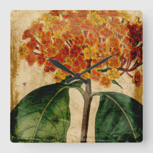 Lebhafte Blüte I Quadratische Wanduhr