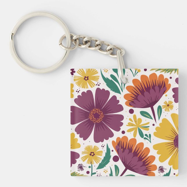 Lebhafte Blüte mit Lila und gelben Blüten Schlüsselanhänger (Vorderseite)
