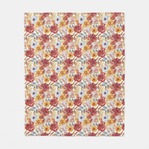 Lebhafte Blüte mit Rose und Sonnenblumen Fleecedecke