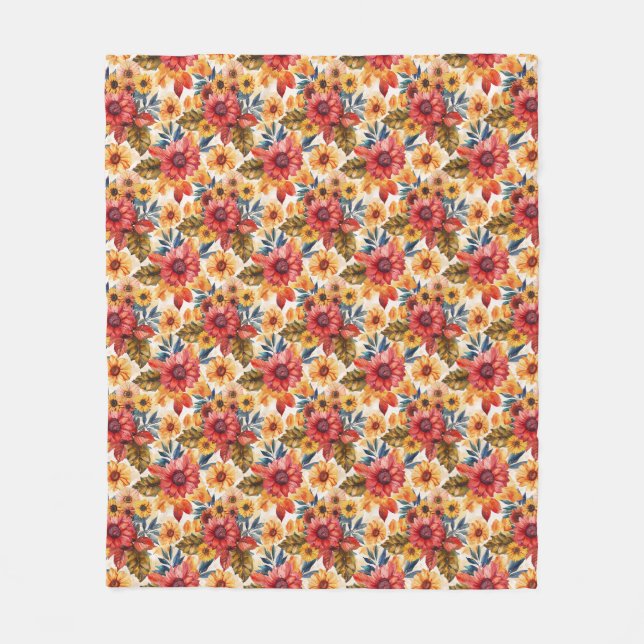 Lebhafte Blüte mit Sonnenblumen und Blätter Fleecedecke (Vorderseite)