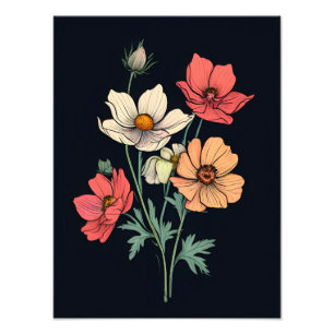 Lebhafte Blüten auf schwarz Fotodruck