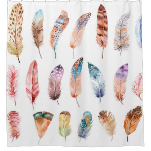 Lebhafte Boho Feathers: Aquarellbilder Duschvorhang