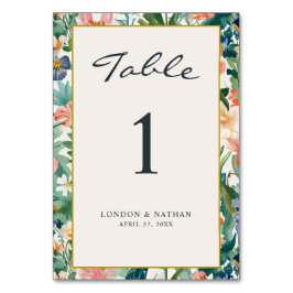 Lebhafte Botanische Blumenhochzeiten-Tischnummern Tischnummer