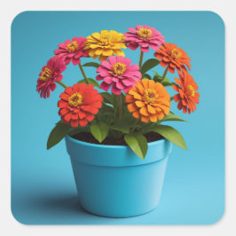 Lebhafte botanische Blumenpracht, Zinnia Blume Quadratischer Aufkleber
