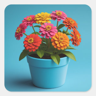 Lebhafte botanische Blumenpracht, Zinnia Blume Quadratischer Aufkleber