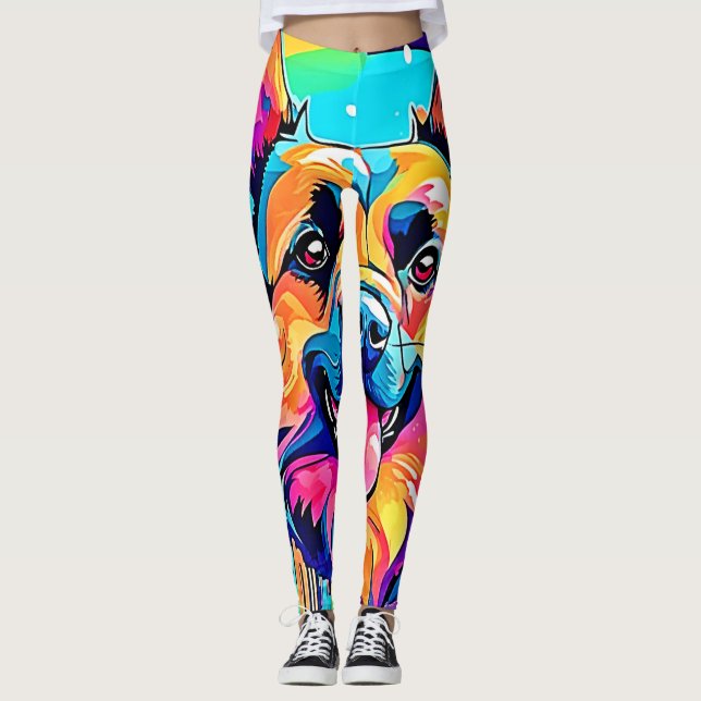 Lebhafte Canine: Happy Puppy Liebe Leggings (Vorderseite)