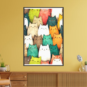 Lebhafte Cat Art Niedlicher Cartoon Leinwanddruck