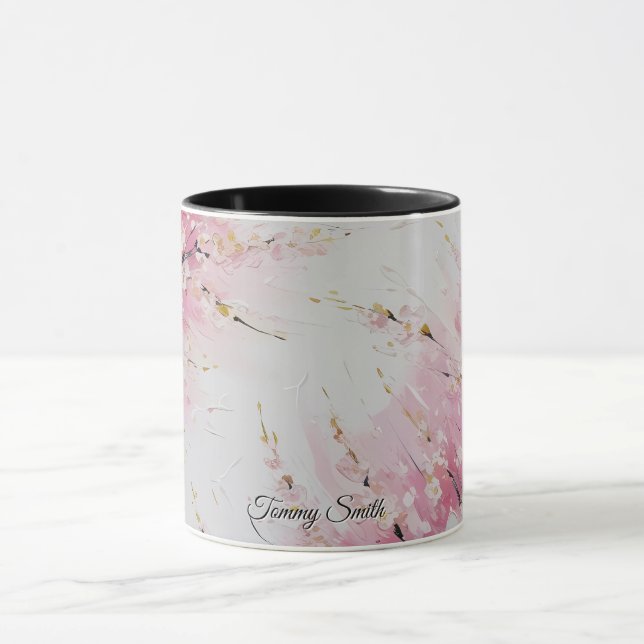 Lebhafte Cherry Blossom Abstrakte Kunst Tasse (Zentrum)