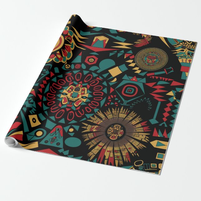 Lebhafte Cyan "Heritage Inspiriert Patterns" Gesch Geschenkpapier (Ungerollt)