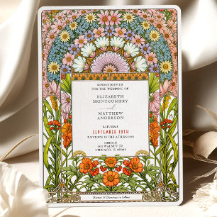 Lebhafte Daisy & Orange Blossom Jugendstil-Hochzei Einladung