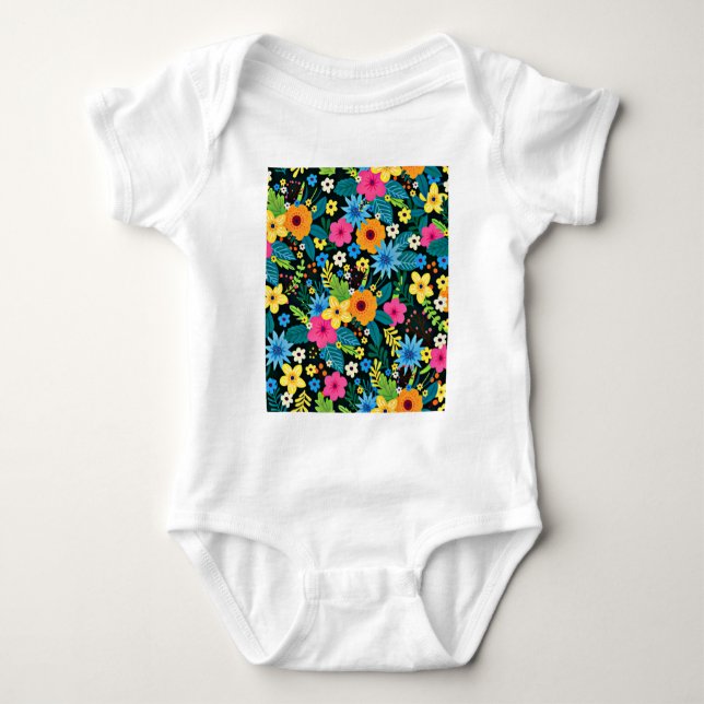 Lebhafte Ditsy-Blume Blumenmuster-43785 Baby Strampler (Vorderseite)