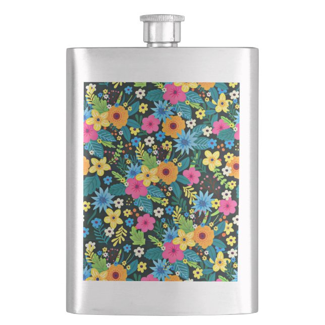 Lebhafte Ditsy-Blume Blumenmuster-43785 Flachmann (Vorderseite)