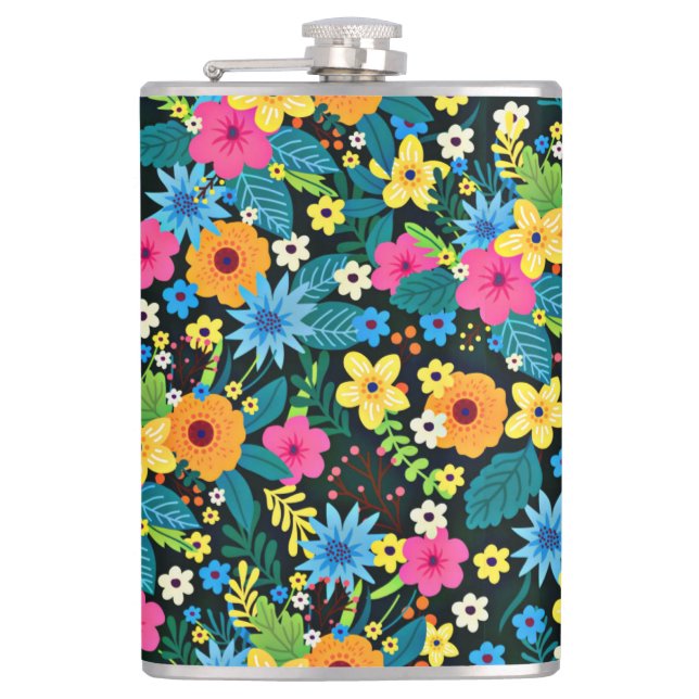 Lebhafte Ditsy-Blume Blumenmuster-43785 Flachmann (Vorderseite)