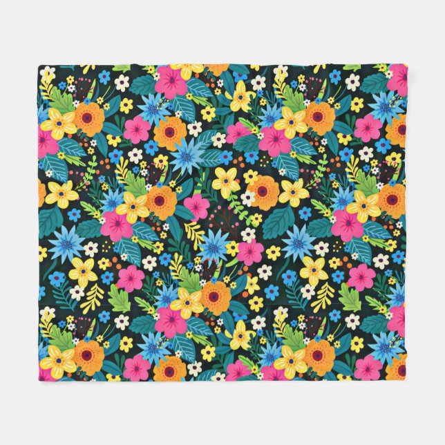 Lebhafte Ditsy-Blume Blumenmuster-43785 Fleecedecke (Vorderseite (Horizontal))