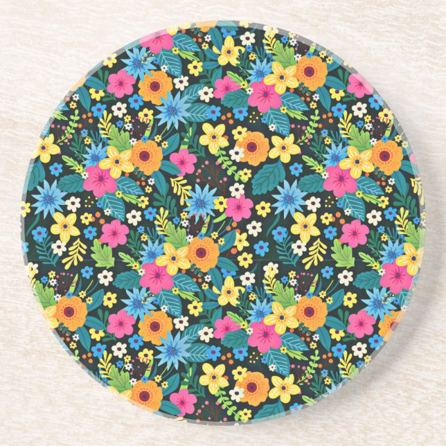 Lebhafte Ditsy-Blume Blumenmuster-43785 Getränkeuntersetzer (Vorne)