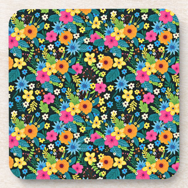 Lebhafte Ditsy-Blume Blumenmuster-43785 Getränkeuntersetzer (Vorderseite)