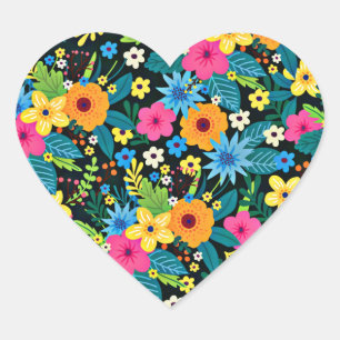 Lebhafte Ditsy-Blume Blumenmuster-43785 Herz-Aufkleber