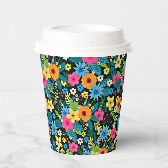 Lebhafte Ditsy-Blume Blumenmuster-43785 Pappbecher (Vorderseite)