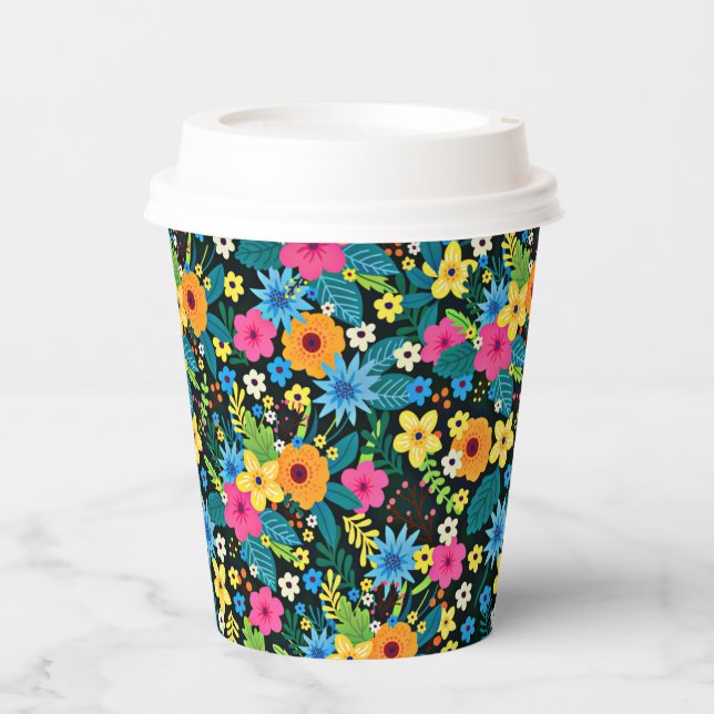 Lebhafte Ditsy-Blume Blumenmuster-43785 Pappbecher (Vorderseite)