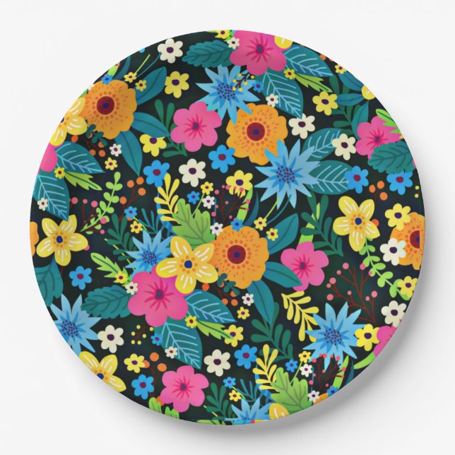 Lebhafte Ditsy-Blume Blumenmuster-43785 Pappteller (Vorderseite)