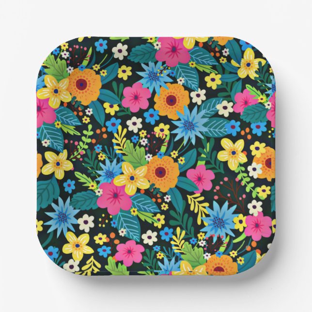 Lebhafte Ditsy-Blume Blumenmuster-43785 Pappteller (Vorderseite)