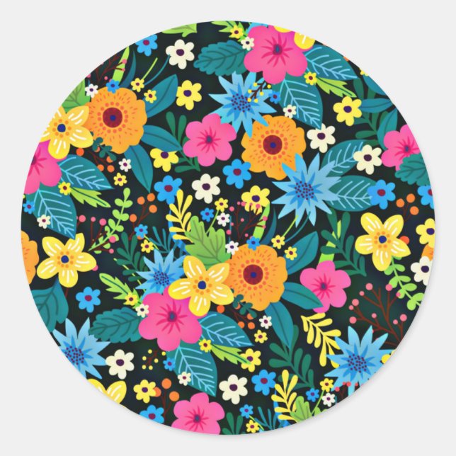 Lebhafte Ditsy-Blume Blumenmuster-43785 Runder Aufkleber (Vorderseite)
