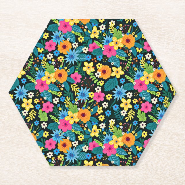 Lebhafte Ditsy-Blume Blumenmuster-43785 Untersetzer (Vorderseite)
