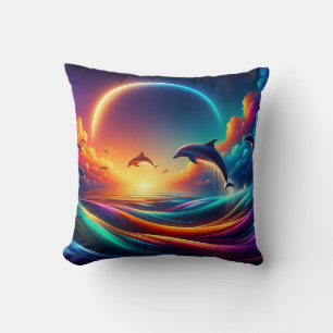 "Lebhafte Dolphin Fantasy - Surreal Ocean Art" Kissen