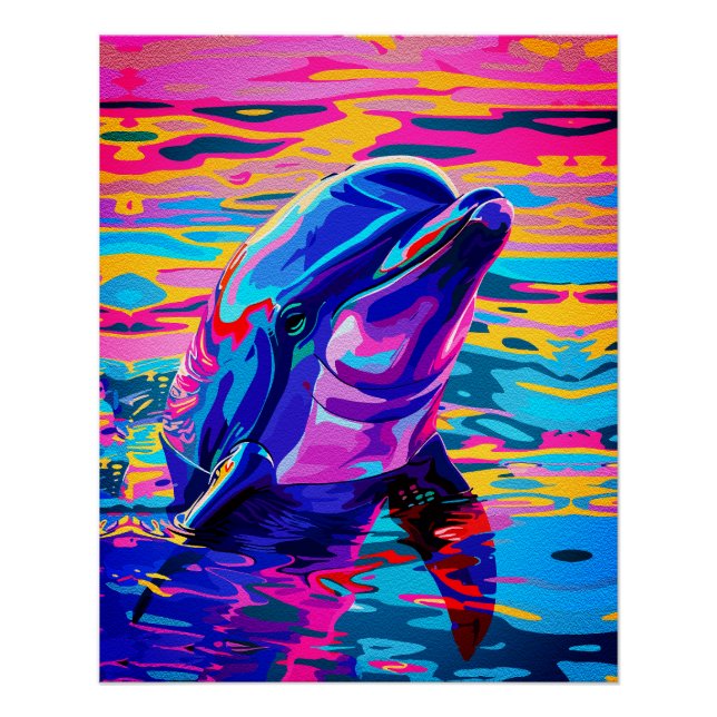 Lebhafte Dolphin - farbenfroher Traum im Ozean Poster (Vorderseite)
