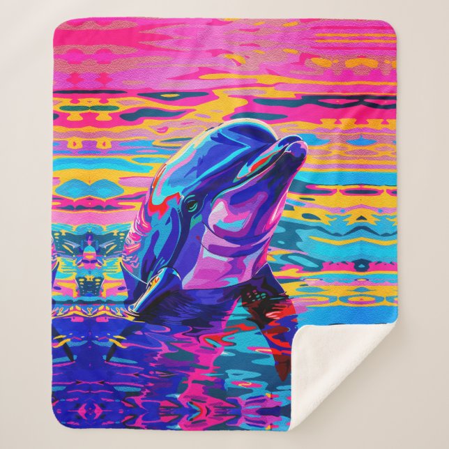 Lebhafte Dolphin - farbenfroher Traum im Ozean Sherpadecke (Vorderseite)