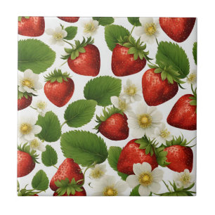 Lebhafte Erdbeeren, Blätter und Blume Fliese