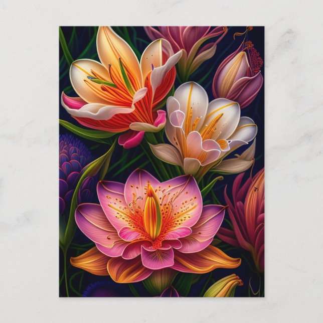 Lebhafte Fantasy Garden Blume Postkarte (Vorderseite)