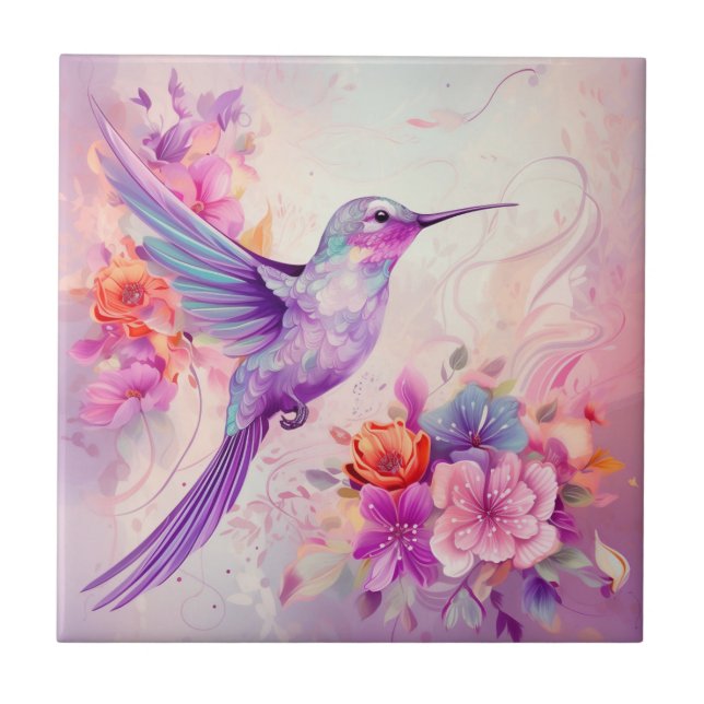 Lebhafte Farbe Hummingbird Fliese (Vorderseite)