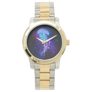 Lebhafte Farbe leuchtende Qualle Armbanduhr