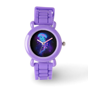 Lebhafte Farbe leuchtende Qualle Armbanduhr