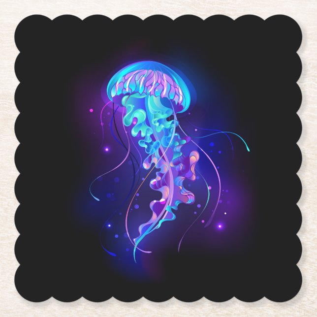 Lebhafte Farbe leuchtende Qualle Untersetzer (Vorderseite)